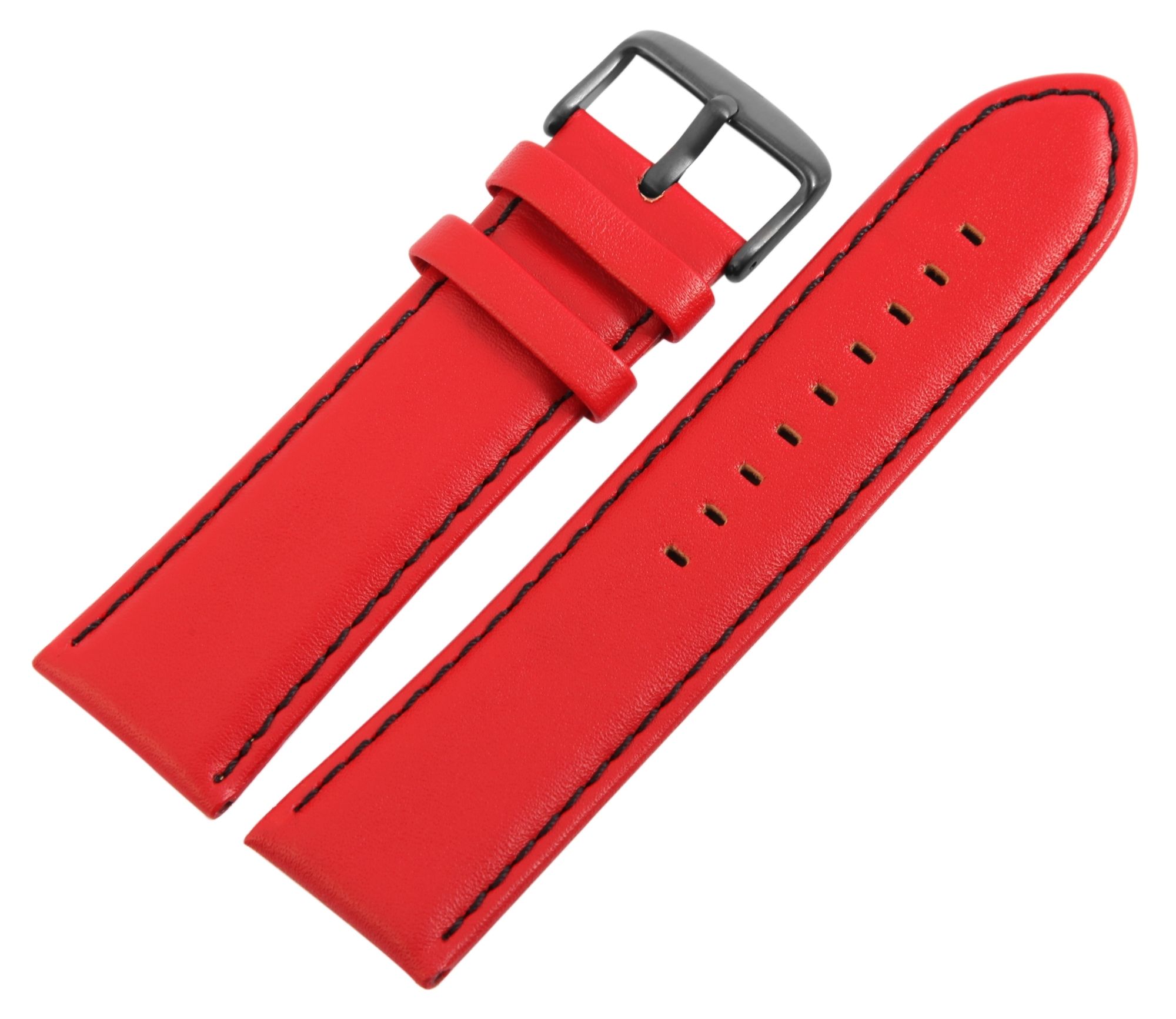 Echtleder-Uhrenarmband, rot, schwarze Naht, 26 mm