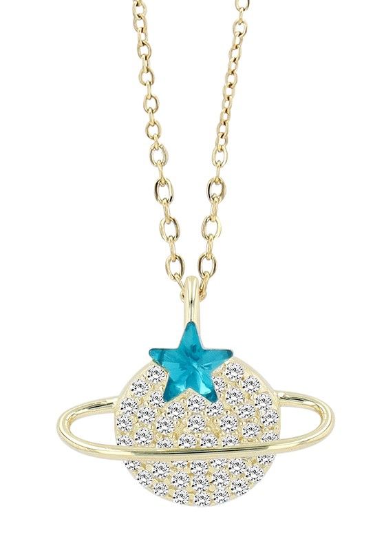 925/- Echt Silber Kette mit Anhänger Planet "Bony" mit Zirkonia, vergoldet