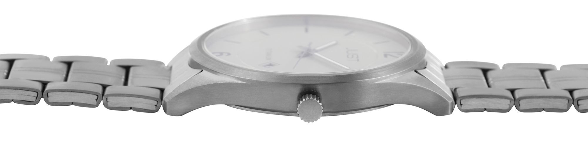 Just Herrenuhr mit Gliederarmband, Titan, 5 ATM, graues ZB