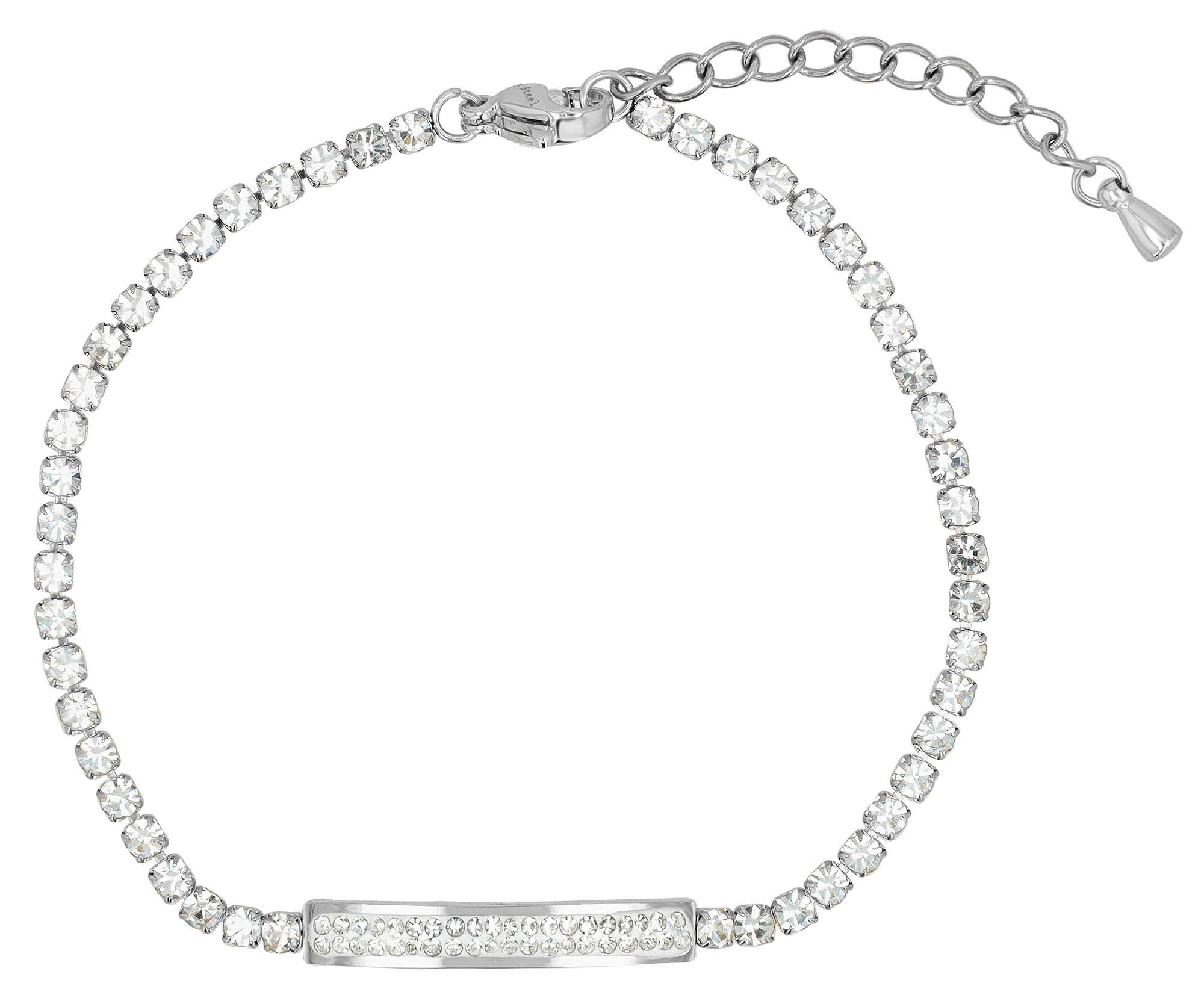 "Juna" Tennisarmband mit Vollbesetzte ID-Platte, 18,5 + 4 cm