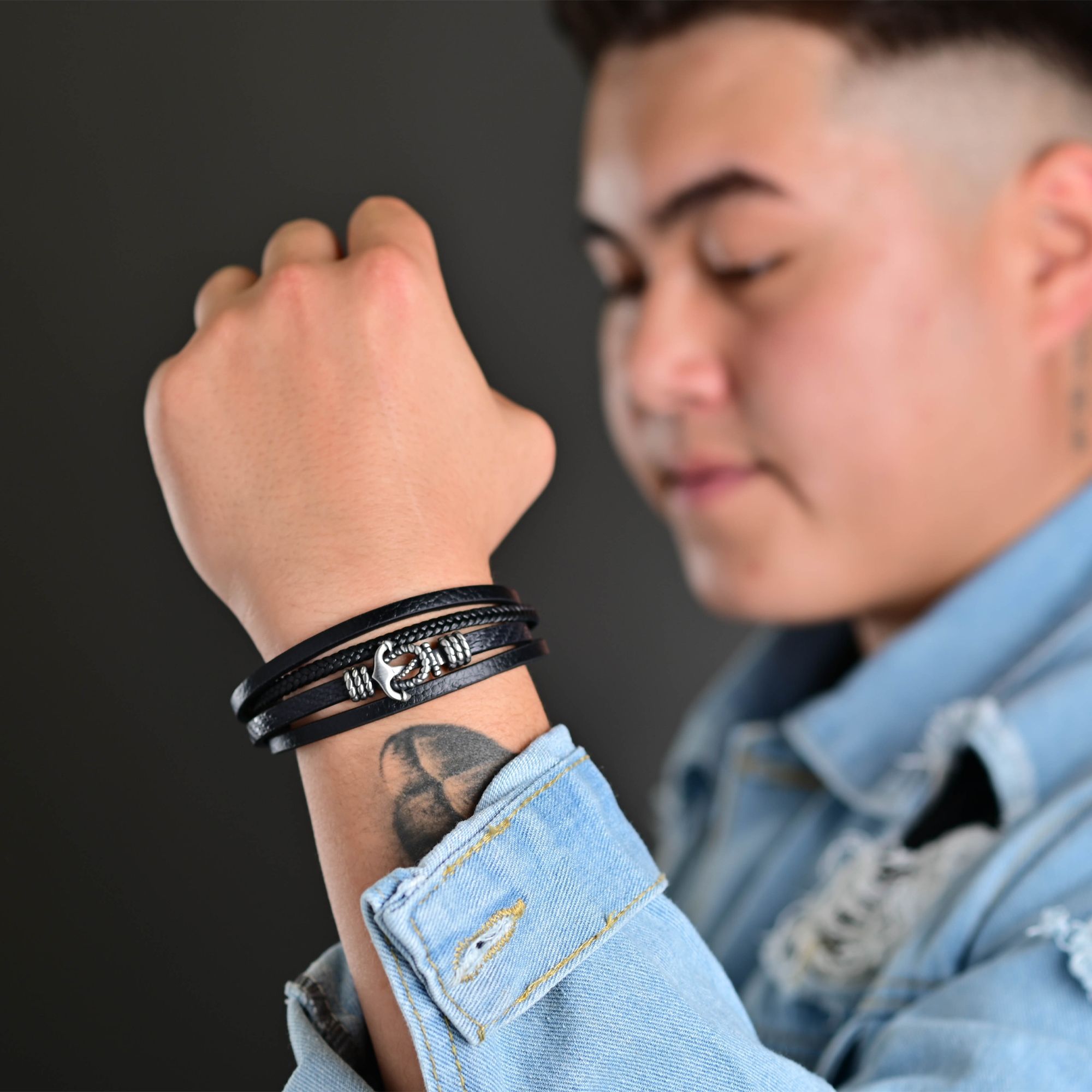 "Armin" Armband aus Lederimitat, 19 cm, VE-4