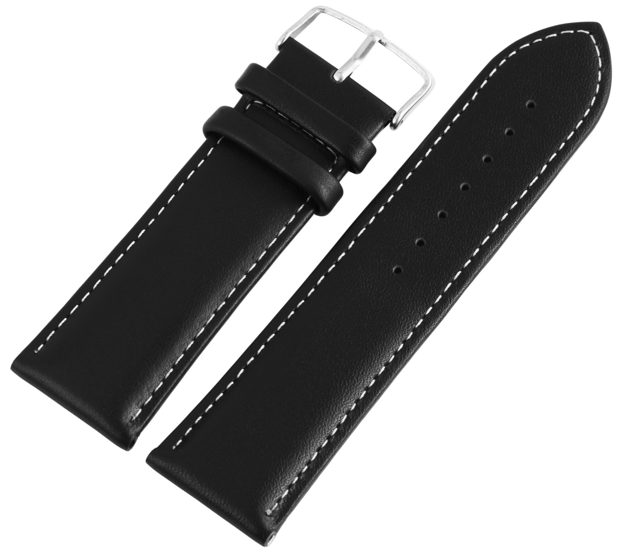 Echtleder-Uhrenarmband, schwarz, weiße Naht, 26 mm