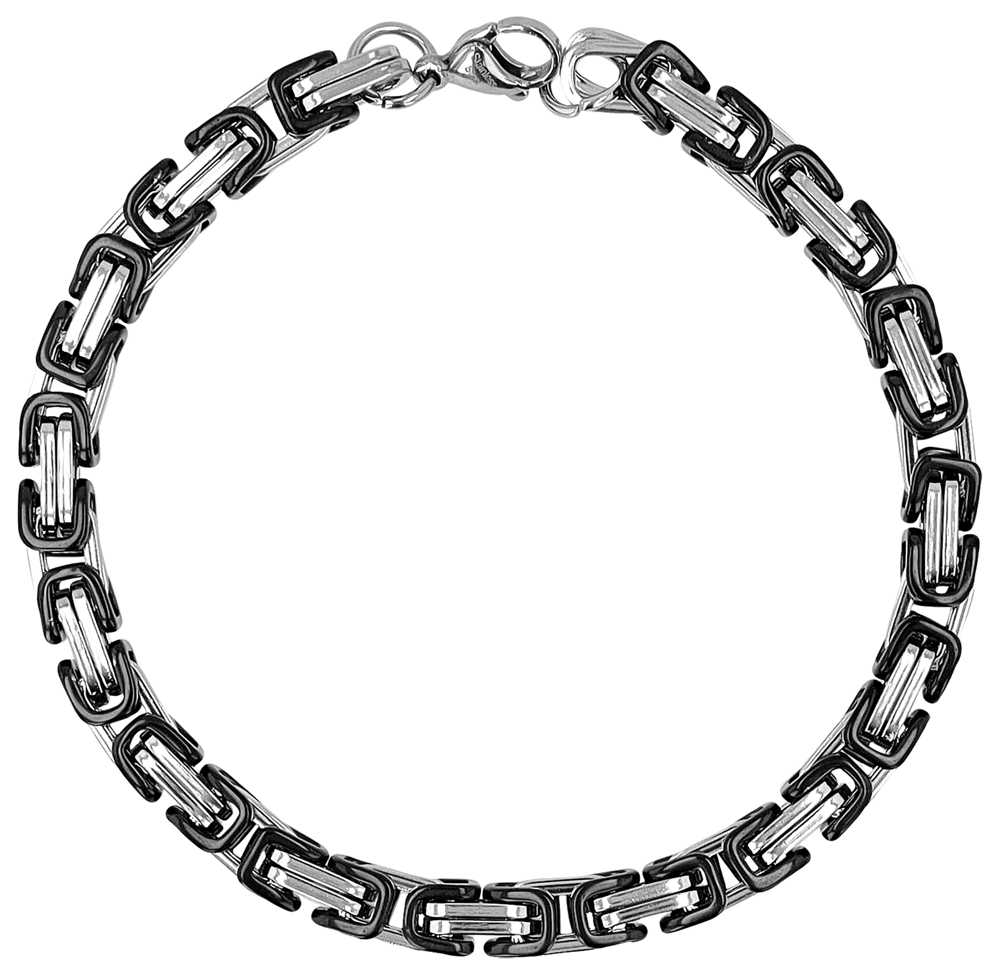 "Andrejs", Königskettenarmband, Edelstahl, bicolor silberfarben/schwarz, poliert, 19 cm