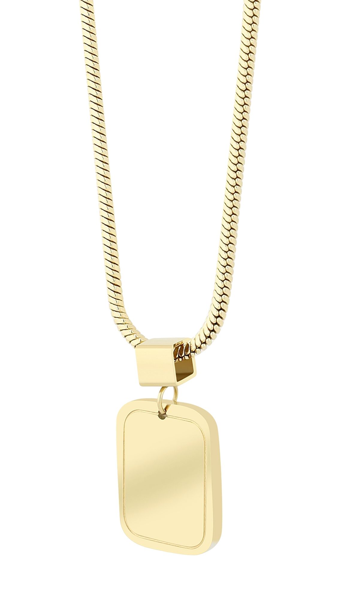 Akzent Schlangenkette, vierkant, Edelstahl, Gravuranhänger, 45+5 cm, goldfarben