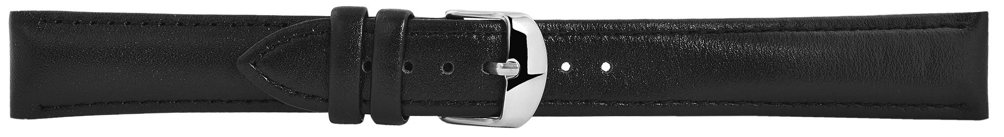Echtleder-Uhrenarmband, schwarz/ silberfarben, 12 mm