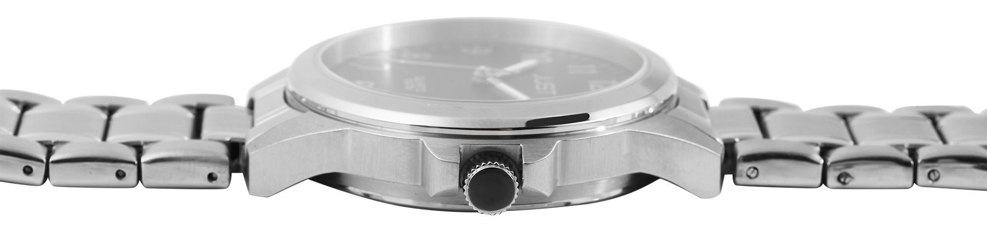 Just "Baroon" Herrenuhr mit Edelstahlband, 3-Zeiger, Datumsanzeige, silberfarben, schwarzes ZB