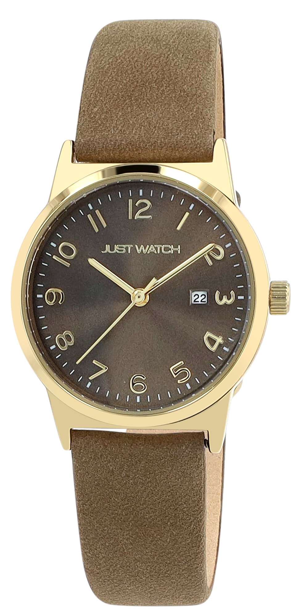 JUST WATCH Damenuhr "Naia" mit Echtlederband, Ø 30 mm, braun/ goldfarben