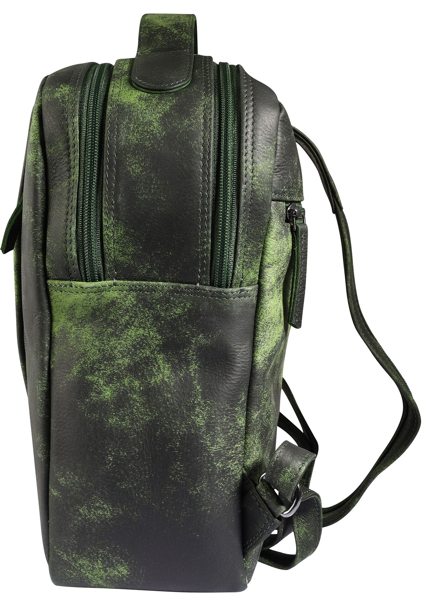 Leonardo Verrelli, Echtleder Rucksack/Sling Bag, Reißverschluss, verstellbare Riemen, grün/schwarz