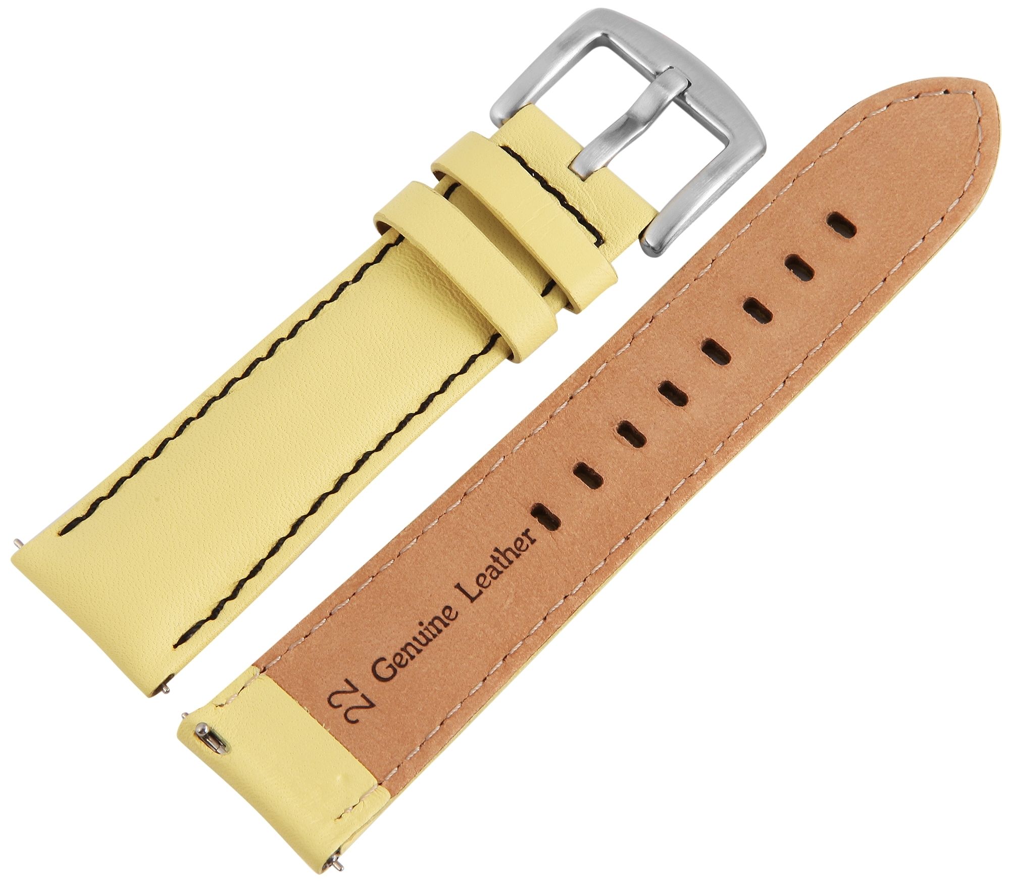 Echtleder-Uhrenarmband, gelb, schwarze Naht, 22 mm