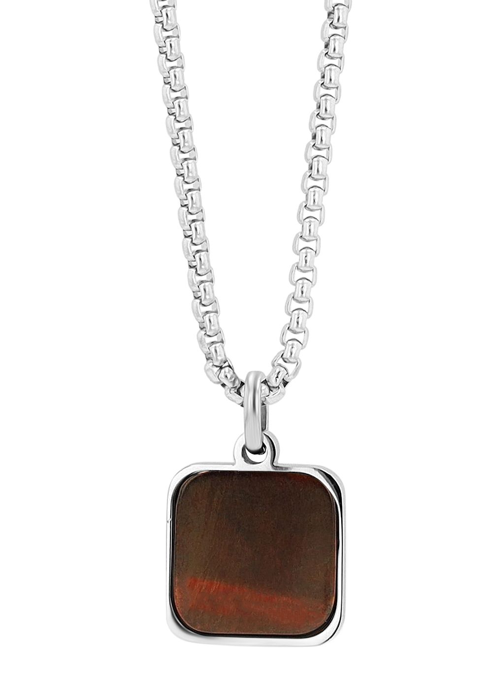 "Naturella", Edelstahl Kette mit Naturstein-Anhänger, 61 cm, silberfarben/ rotes Katzenauge