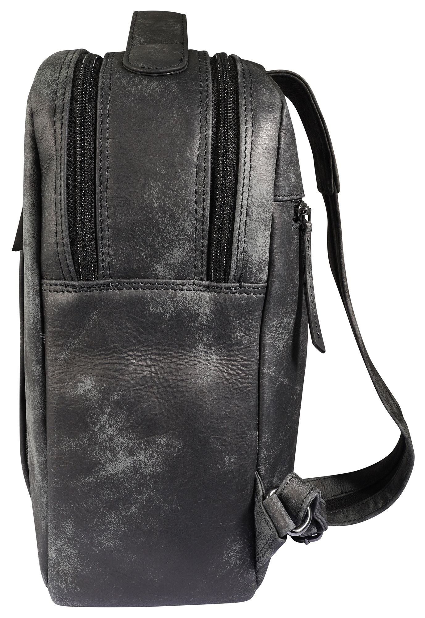 Leonardo Verrelli, Echtleder Rucksack/Sling Bag, Reißverschluss, verstellbare Riemen, grau/schwarz