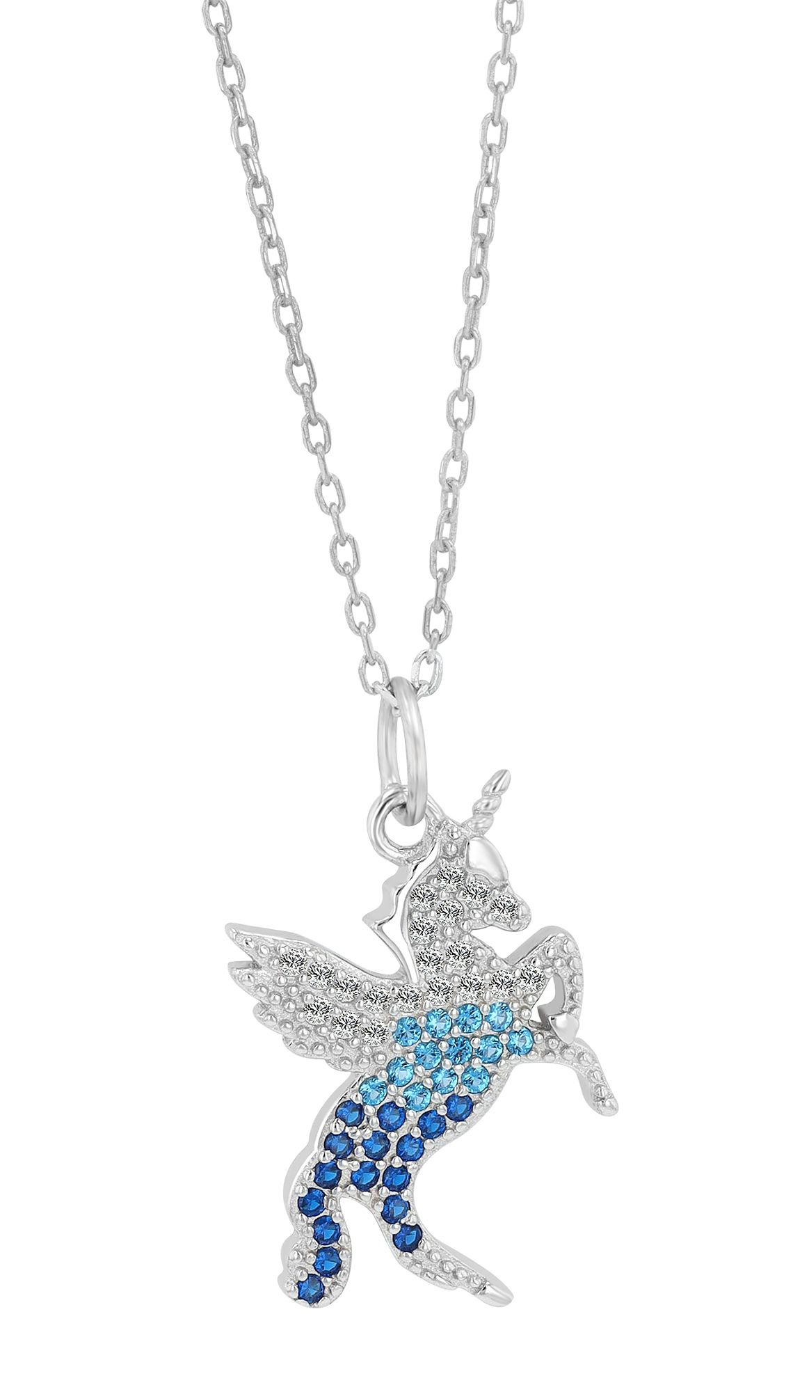 925/- Echt Silber Einhorn-Halskette "Peregrina", rhodiniert, 42+5 cm