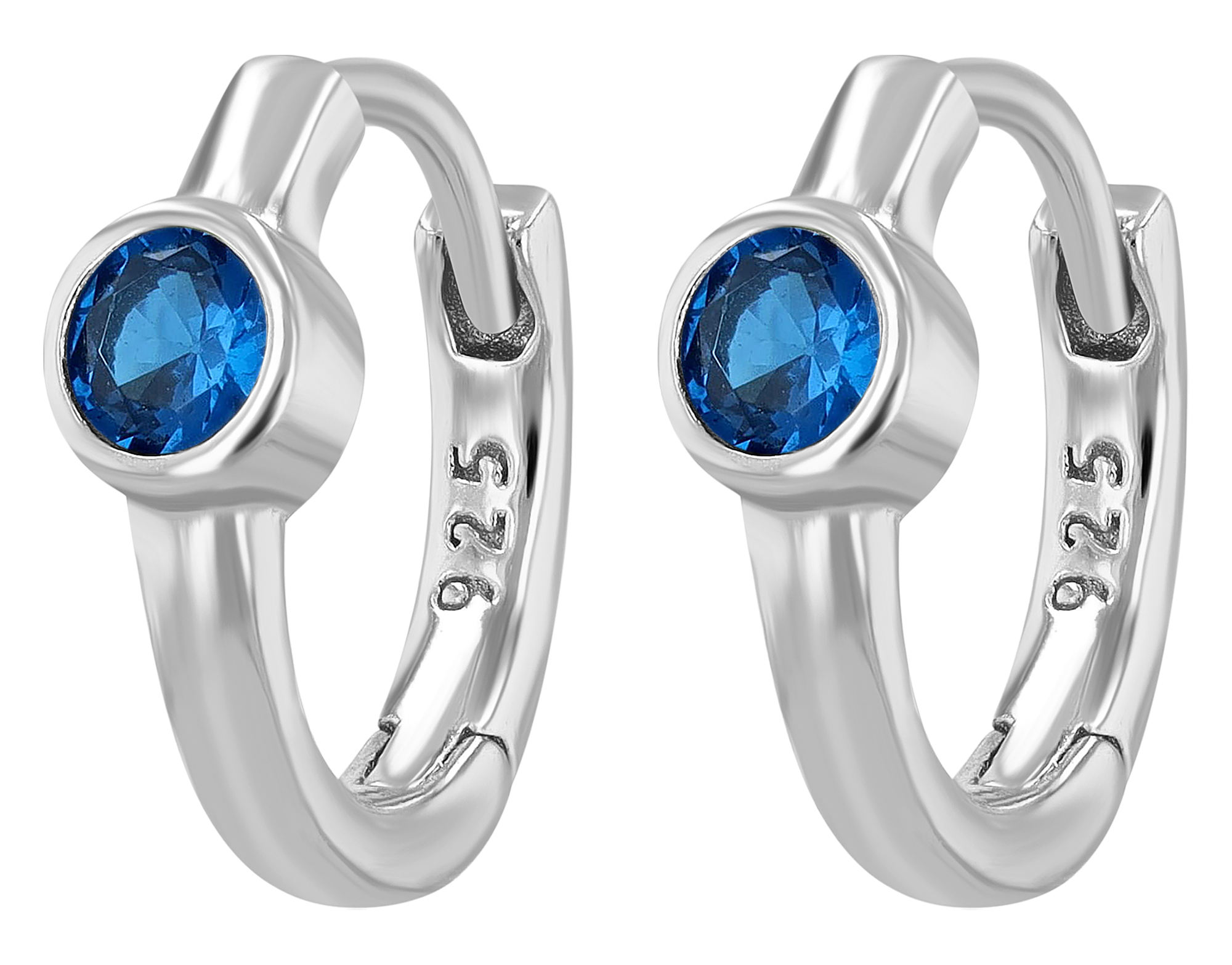 "Mexine" 925/- Echt Silber Mini Creole/ Huggie Ø 9 mm, blauen Zirkoniastein, rhodiniert