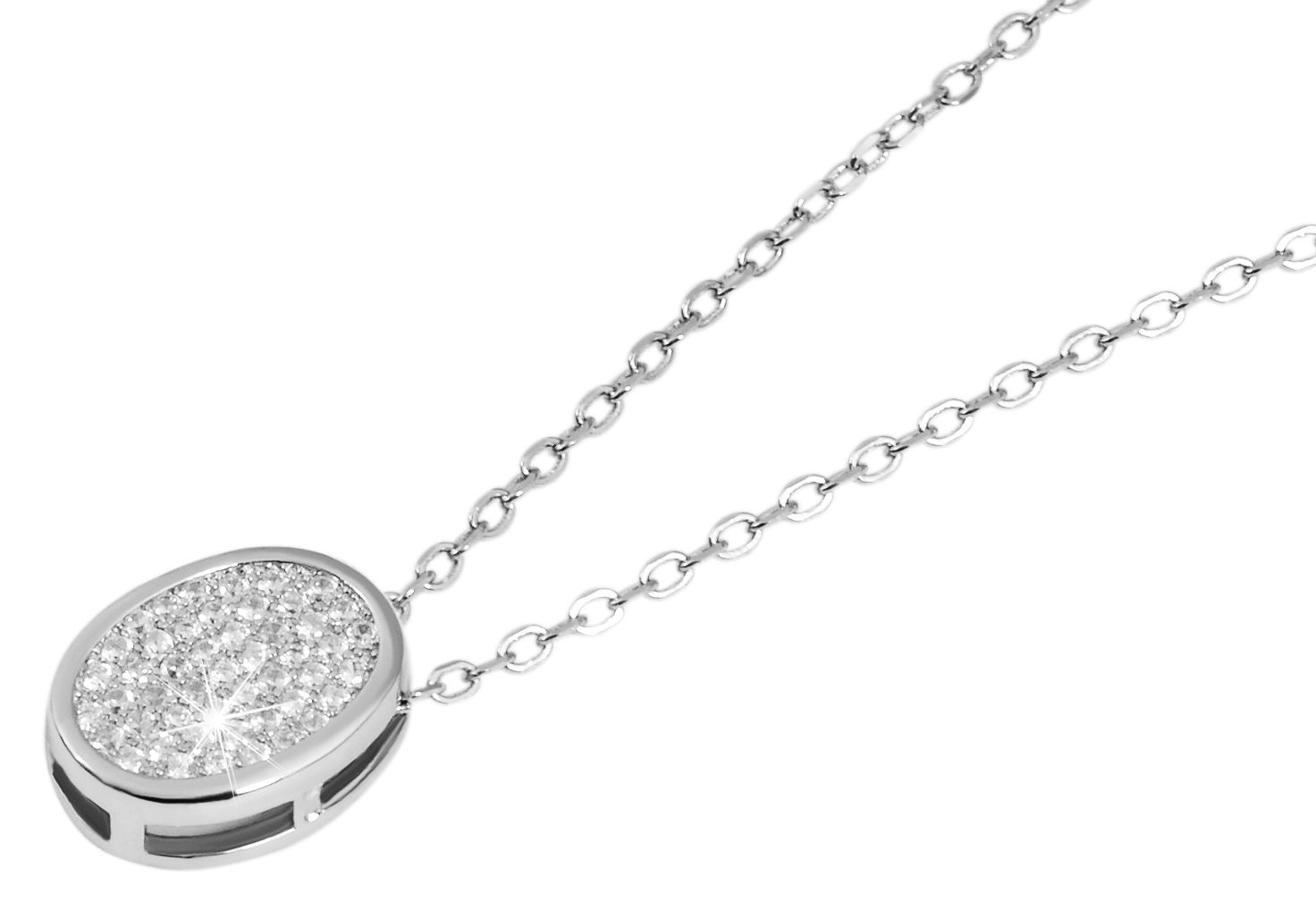 925/- Echt Silber Schmuckset mit Ohrsteckern und Kette mit Anhänger, Zirkoniabesatz, 925/rhodiniert