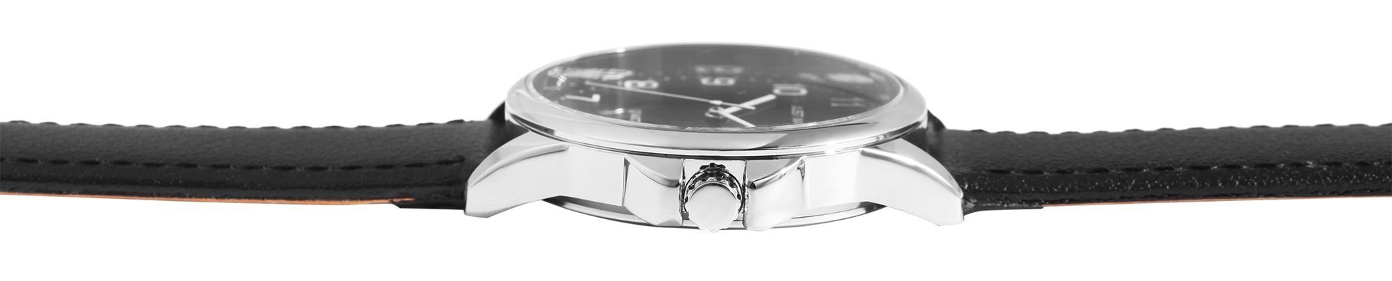 Just Watch "Bernard" Herrenuhr Ø 39 mm, Echtlederband, schwarz/ silberfarben/ schwarz