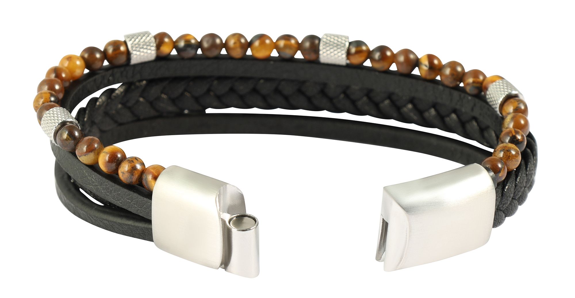 "Nanno" 19 cm, Armband aus Lederimitat mit Naturstein (Feuersetin), VE-4