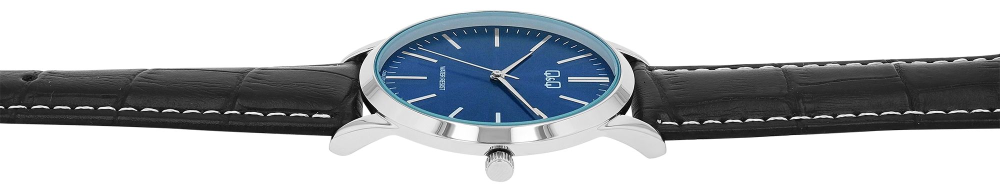 Q&Q Herrenuhr mit Lederimitationsarmband, schwarz/silberfarben 3 bar