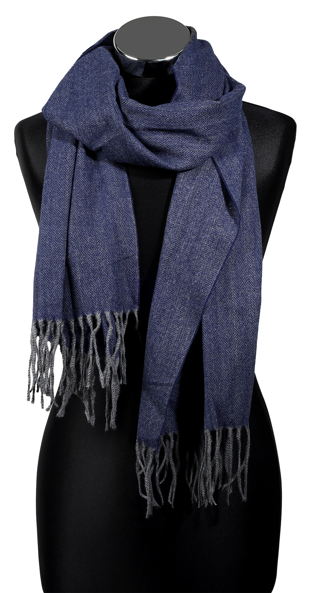 Herren Winterschal, unifarben mit Fischgrätenmuster (blau) 100% Polyester VE 4