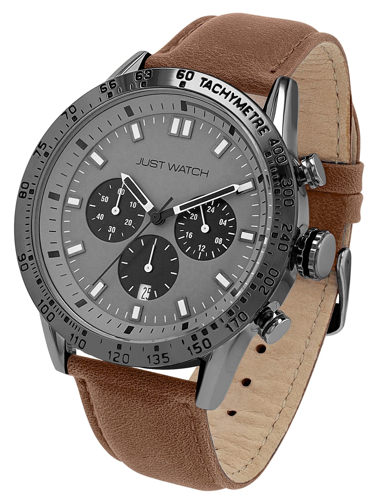 Just Watch Herrenchronograph mit Lederarmband, 5 ATM, braun
