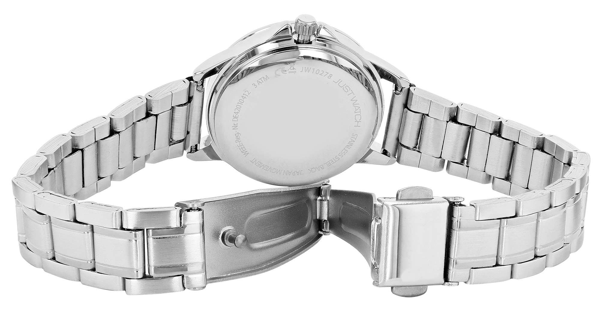 Just Watch "Bertha" Damenuhr Ø 29 mm, Edelstahlband, silberfarben/ weiß