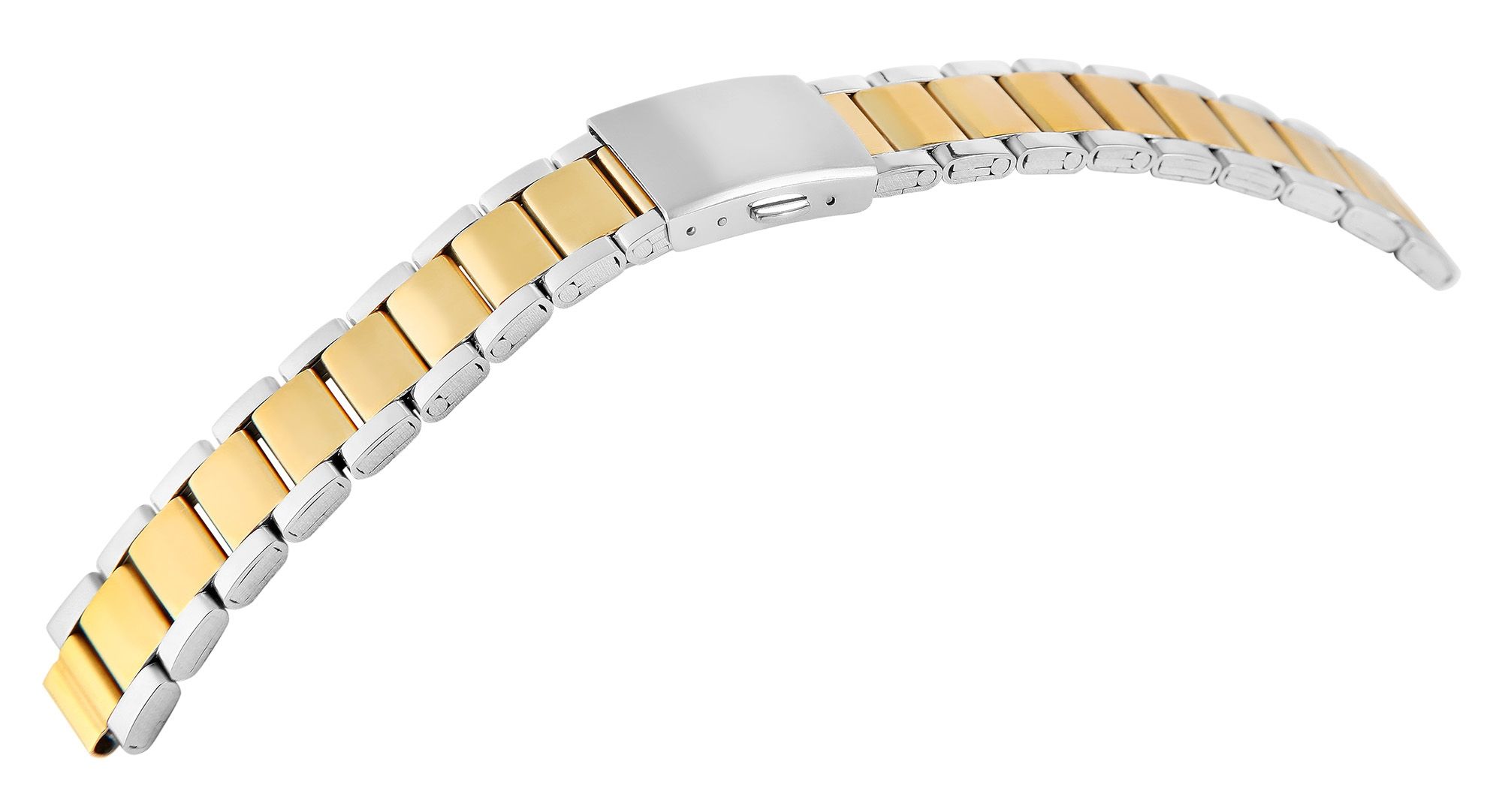 Edelstahl-Uhrenarmband mit Faltschließe, silber-/goldfarben, 22 mm