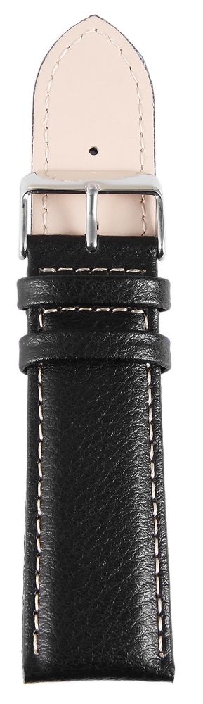 Echtleder Uhrenarmband, Edelstahl Dornschließe, schwarz mit weißer Naht, 24 mm