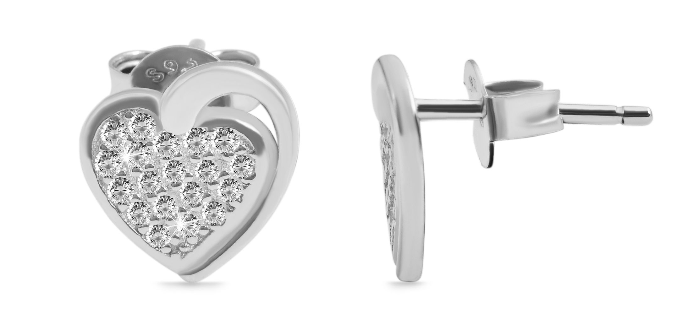 "Keoma", 925/- Echt Silber Schmuckset (Ohrstecker & Anhänger) Herz, Zirkonia, rhodiniert