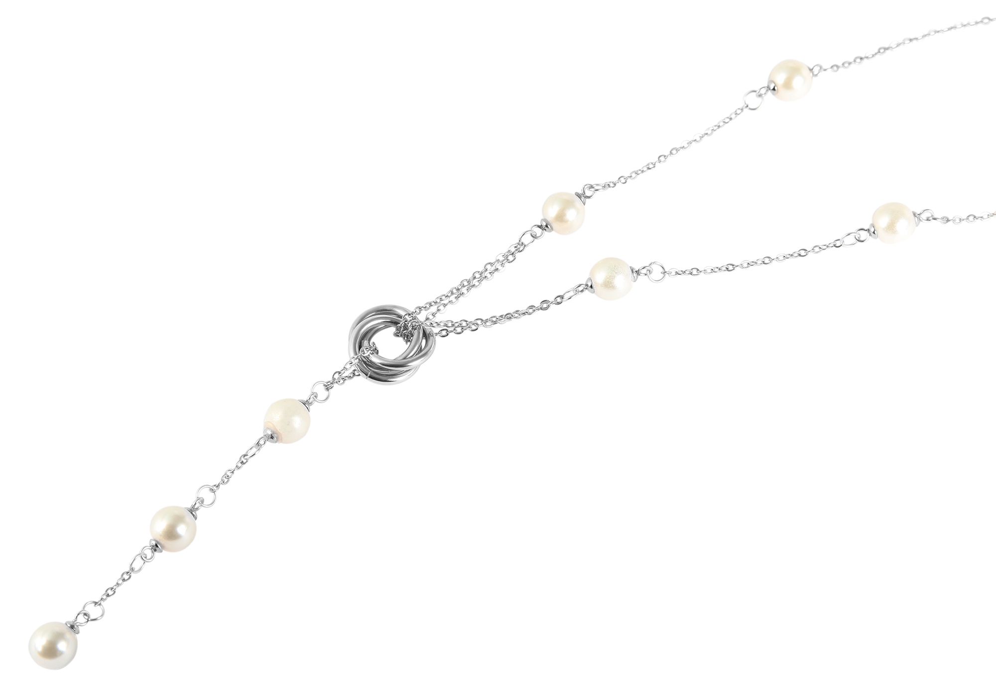 Akzent Edelstahlschmuckset (Kette und Ohrringe), mit Wasserperlen, silberfarbig