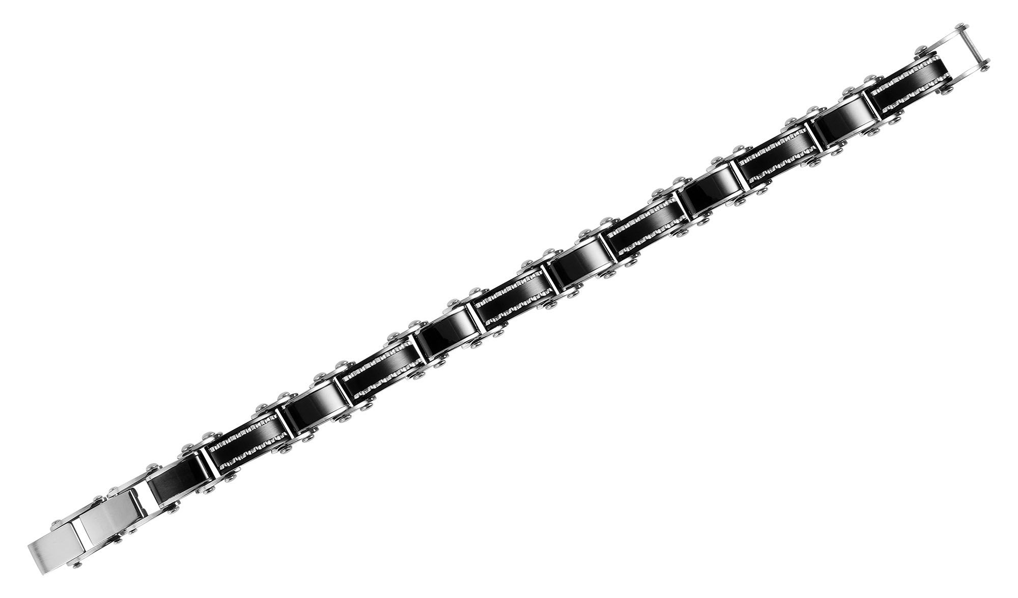 "Bjarne" Edelstahl Armband, 21 cm + 1 cm, mit schwarzen Elementen, Verlängerung