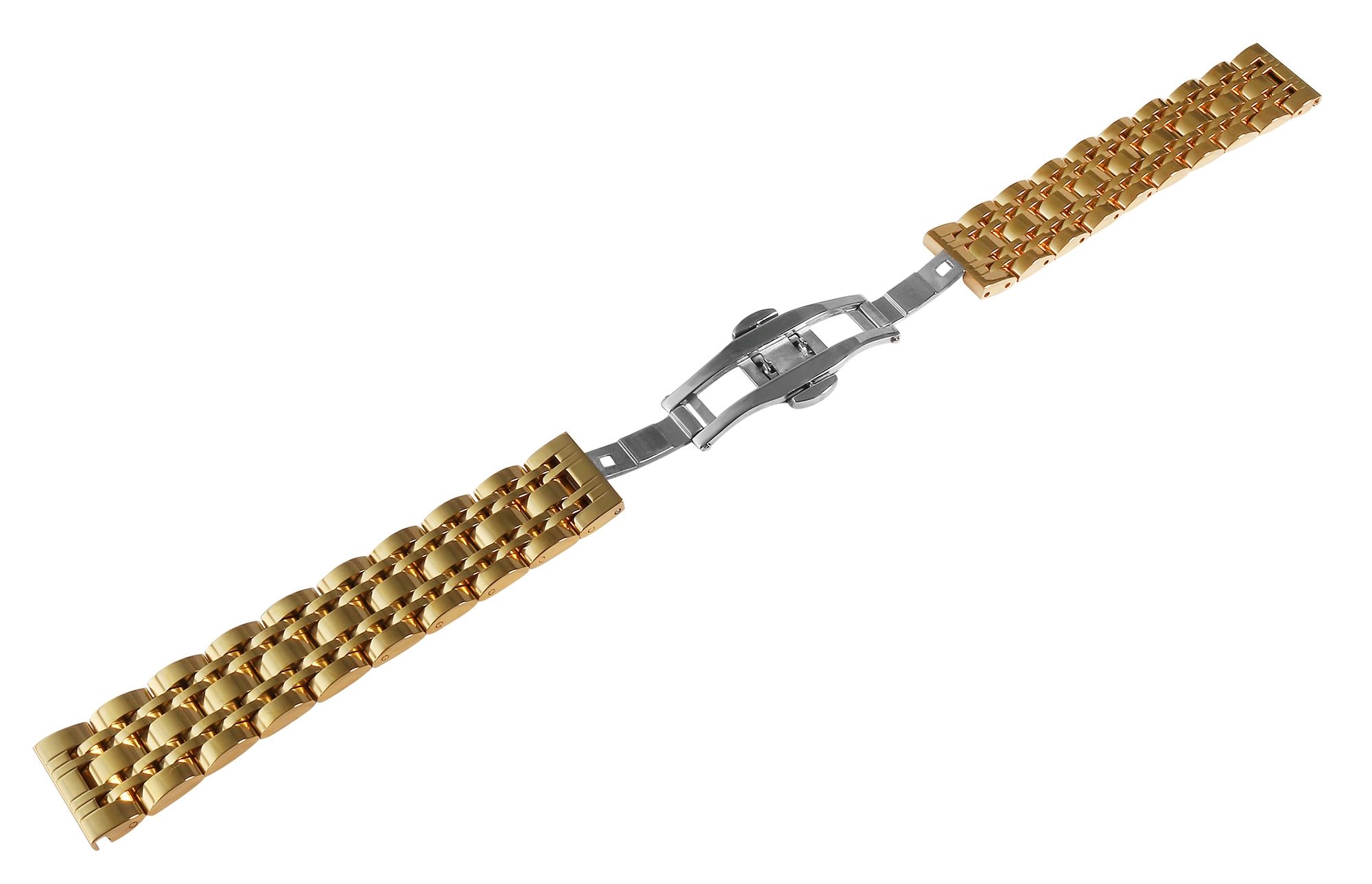 Uhrenarmband aus Edelstahl mit Butterflyschließe, goldfarben, 20 mm