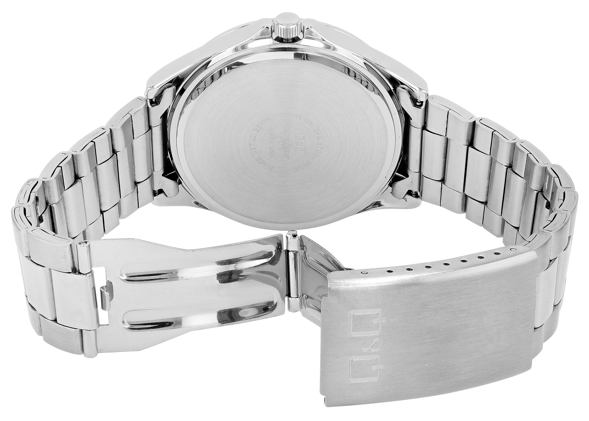 Q&Q Herrenuhr mit Edelstahlarmband, 5 ATM, Datumsanzeige, silberfarben/ZB blau
