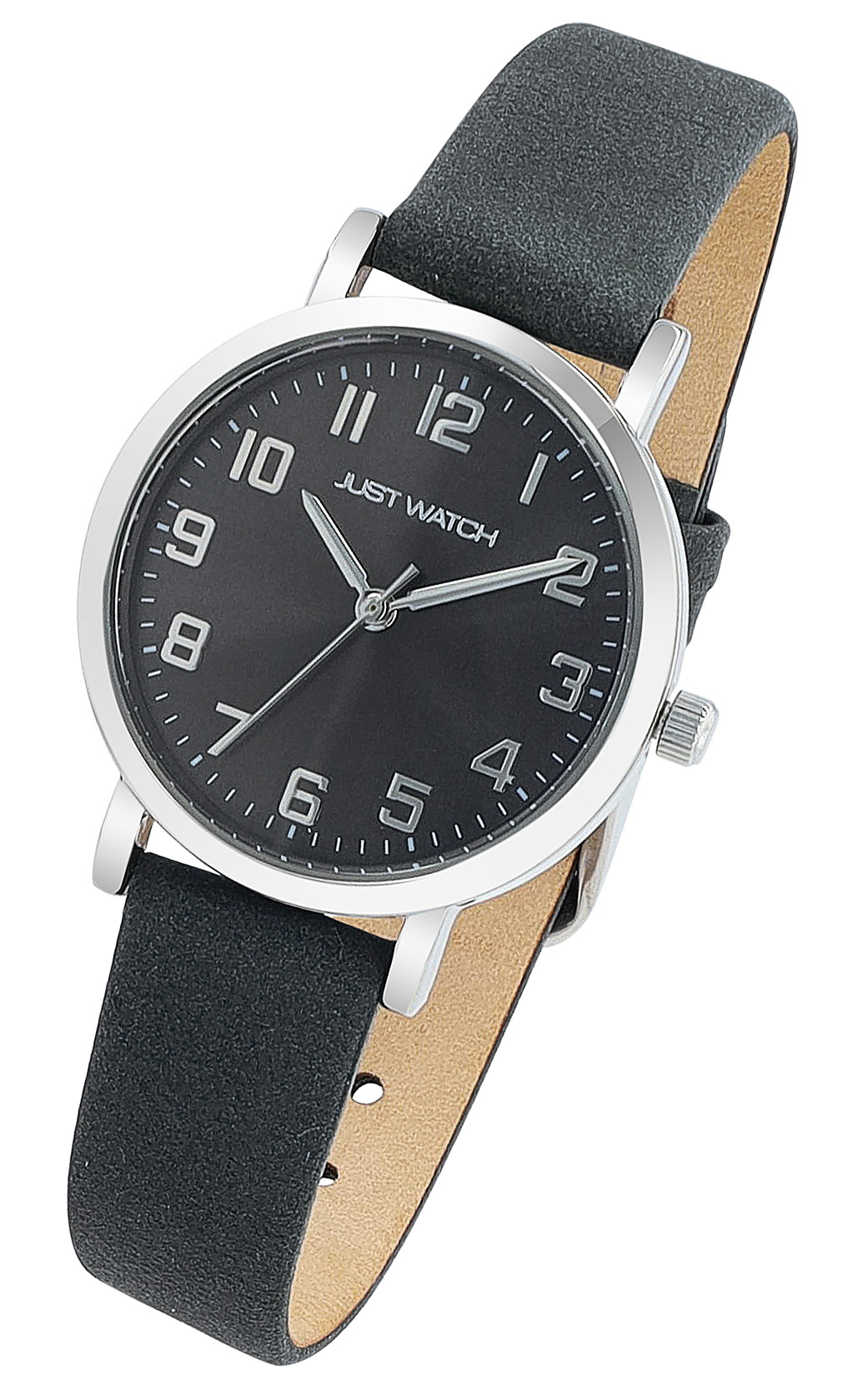 JUST WATCH Damenuhr "Sana" mit Echtlederband, Ø 30 mm, grau/ siberfarben