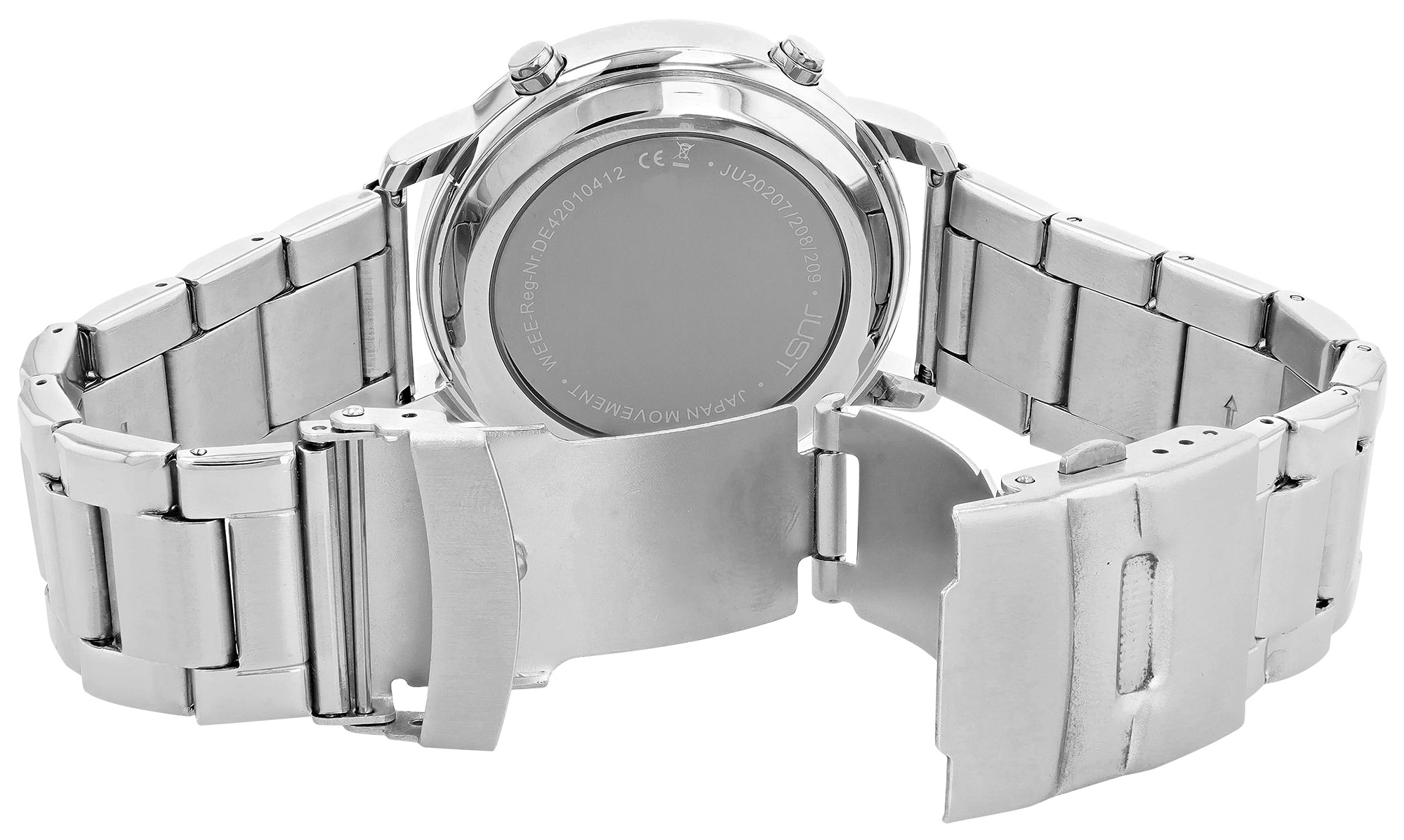 JUST Herren-Funkuhr "Vita Visio" Ø 40 mm (weißes Zifferblatt & Arabische Ziffern), Edelstahl-Gliederband