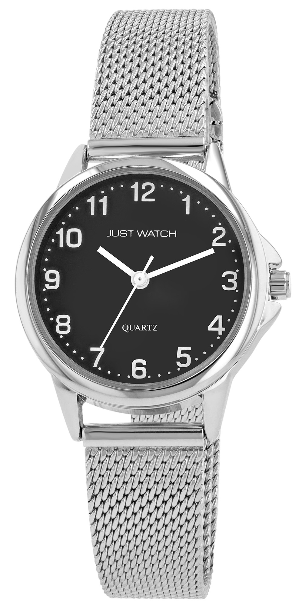 Just Watch "Käthe" Damenuhr Ø 29 mm, Edelstahl Meshband, silberfarben/ schwarz