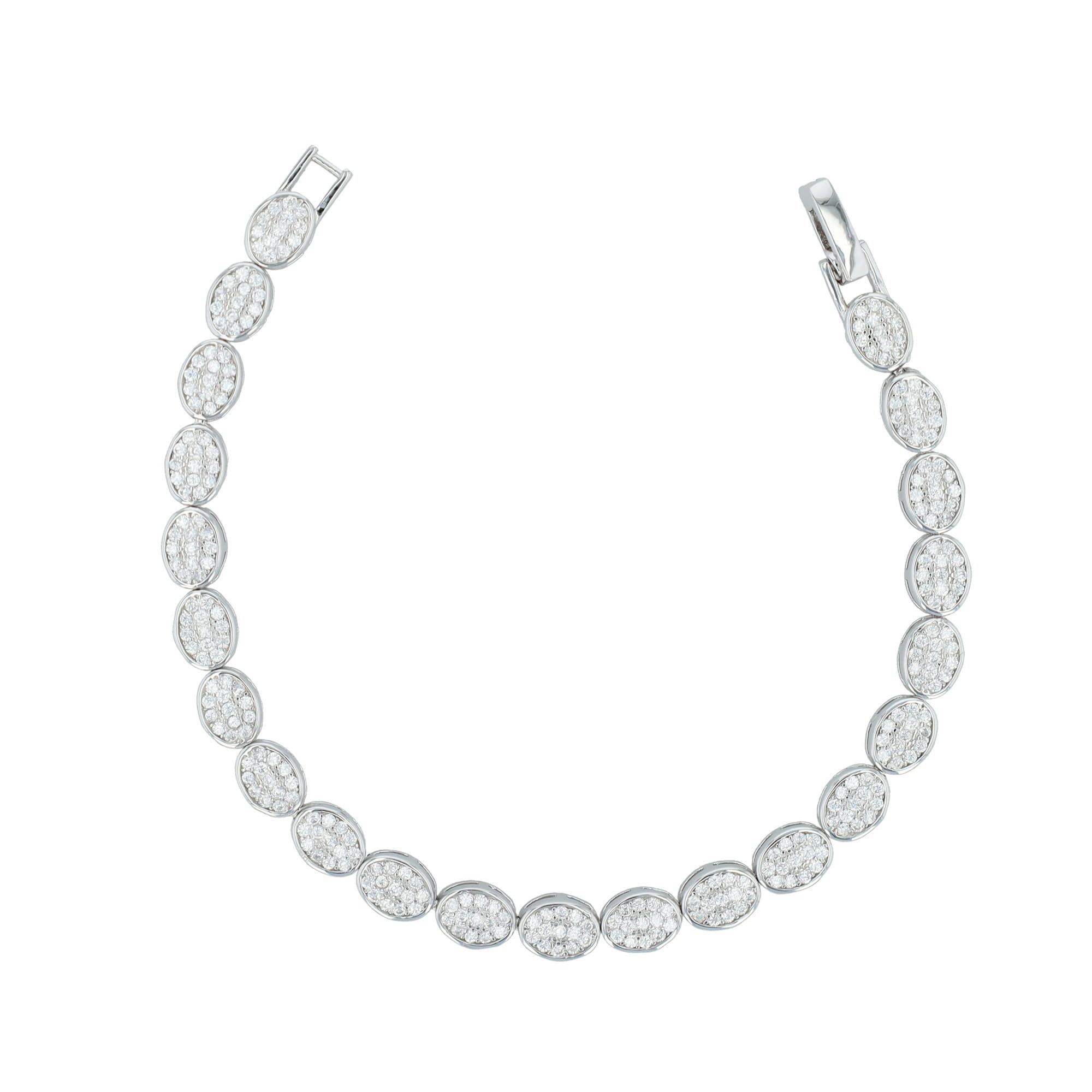 925/- Echt Silber Armband "Alpina", ovale Elemente mit Besatz, rhodiniert, 18 cm