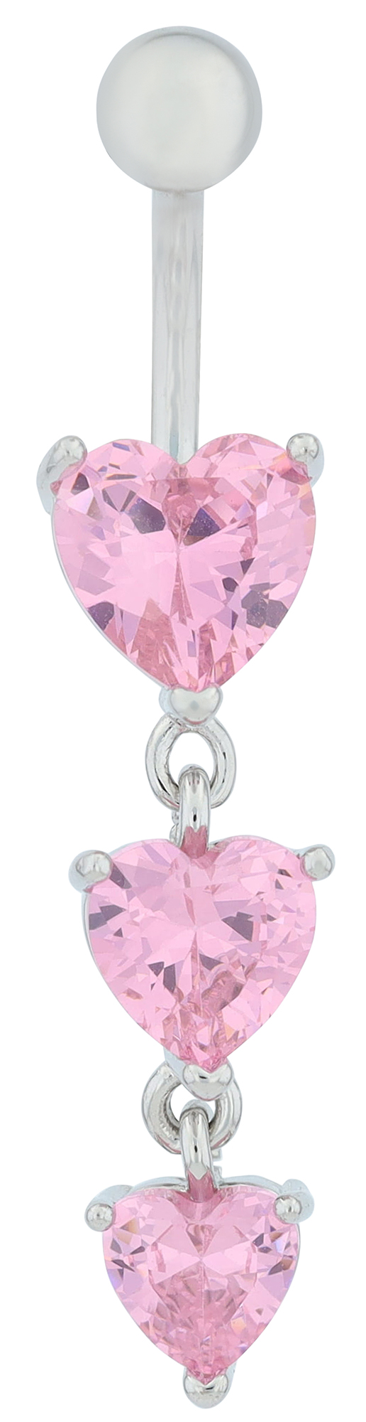 "Bea" Edelstahl-Bronze Bauchnabelpiercing, Stablänge 12 mm, Stabstärke 2 mm, Herz, rosa Zirkonia, silberfarben