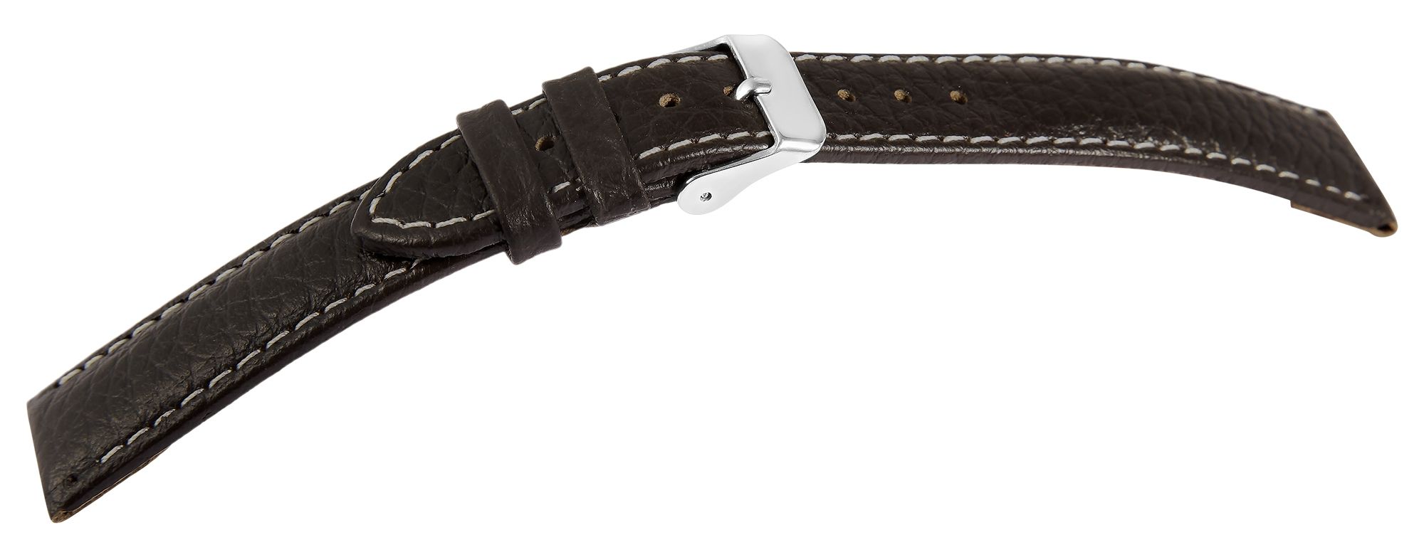Echtleder Uhrenarmband, dunkelbraun, weiße Naht, 24 mm