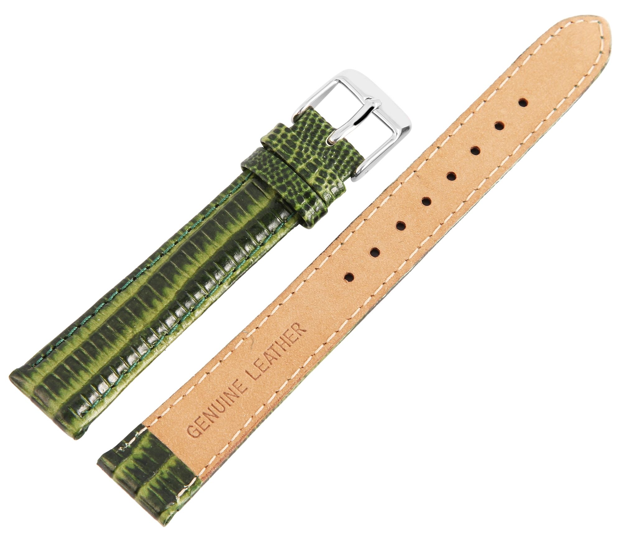 Echtleder-Uhrenarmband, dunkelgrün, Schlangenoptik, 16 mm