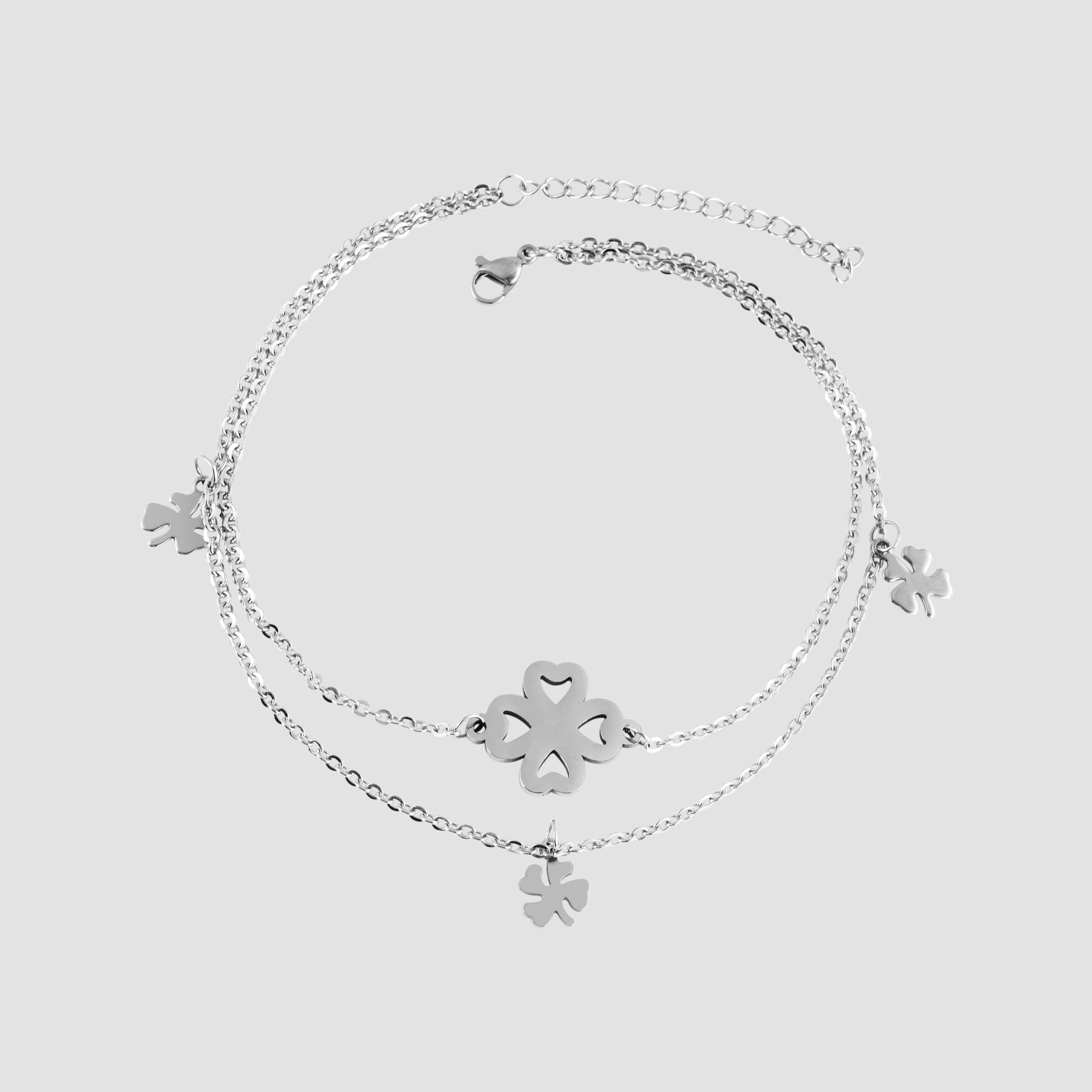 Akzent Edelstahl Fußkette, Kleeblatt-Anhänger, 26+5cm, silberfarbig