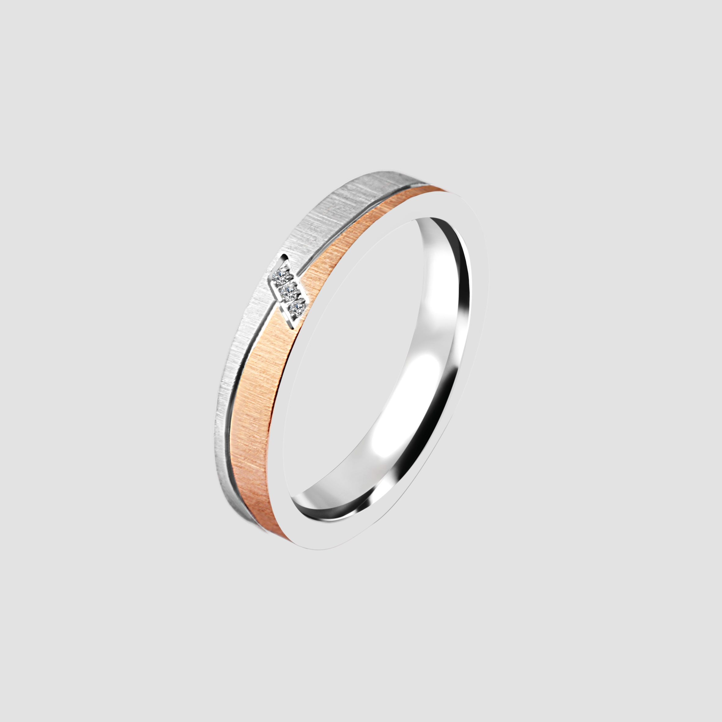 "Vision Highlight" Damen-Partnerring, Akzent, Edelstahl, Simili, bicolor (silberfarbig/ roségoldfarbig), Gr 54