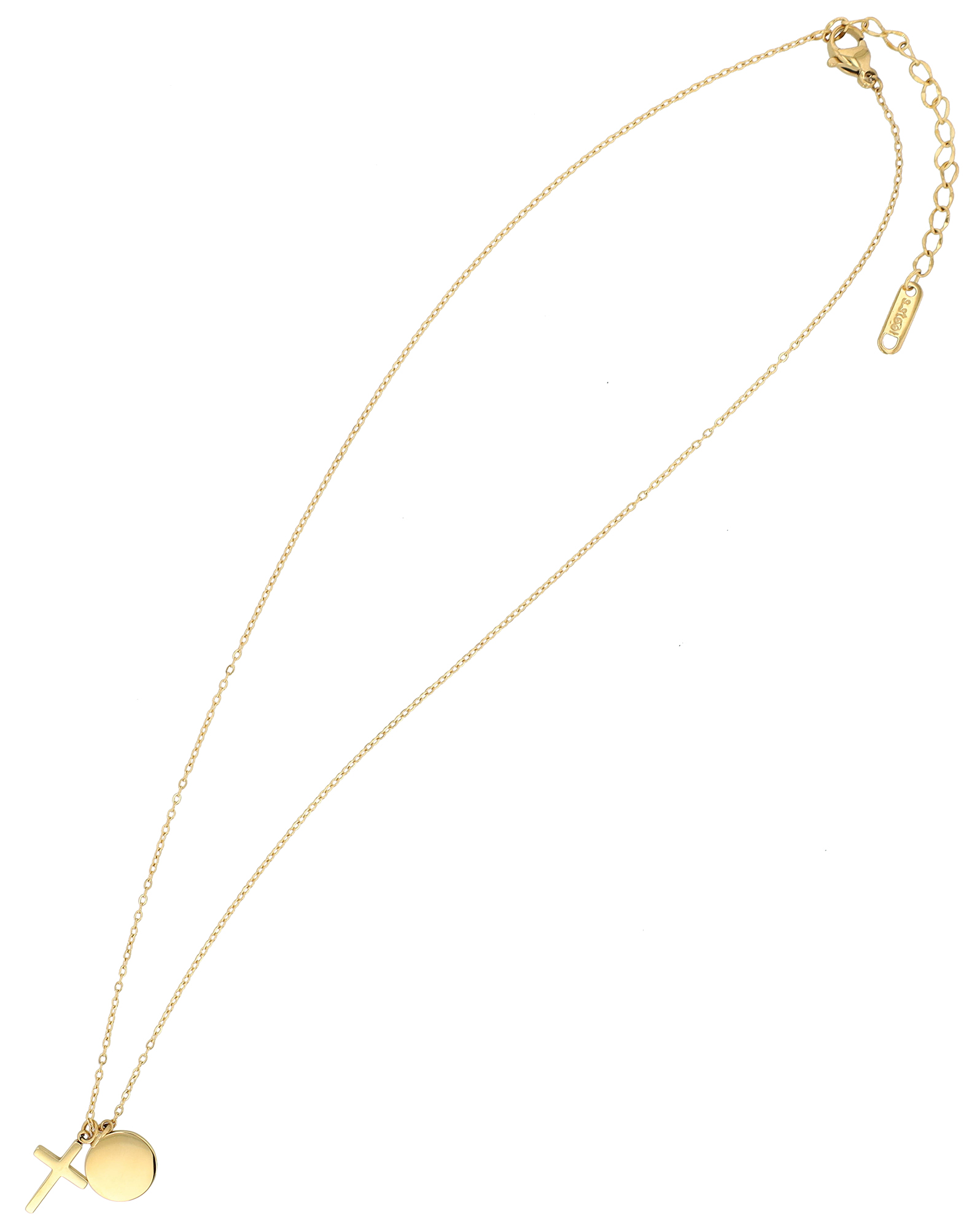 "Caitlin" Edelstahl Kette (41+5 cm) mit Anhänger - Kreuz/ Gravurplättchen, goldfarben