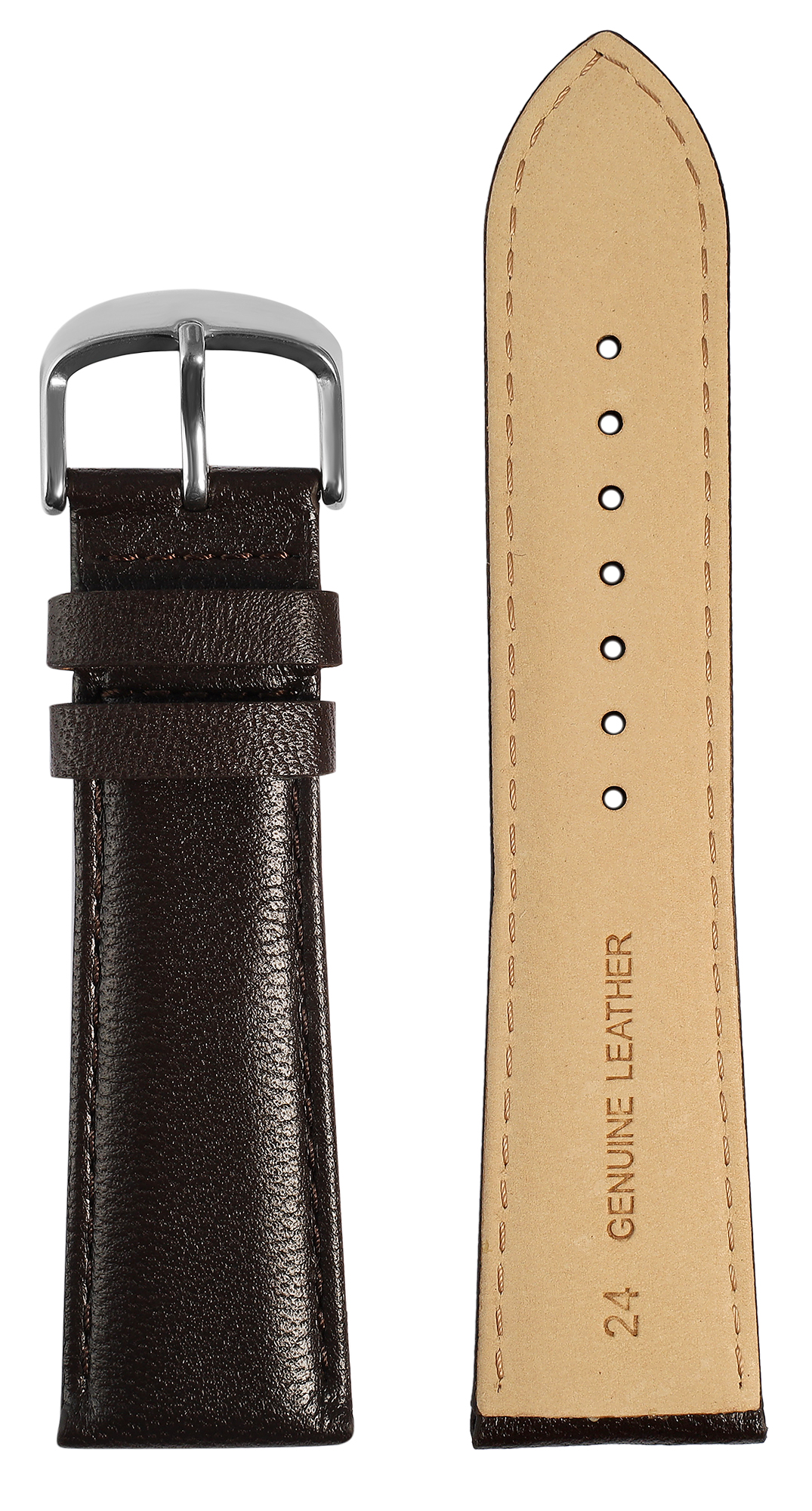 Gr 20 mm Uhrenarmband aus Echtleder in dunkel braun, genäht
