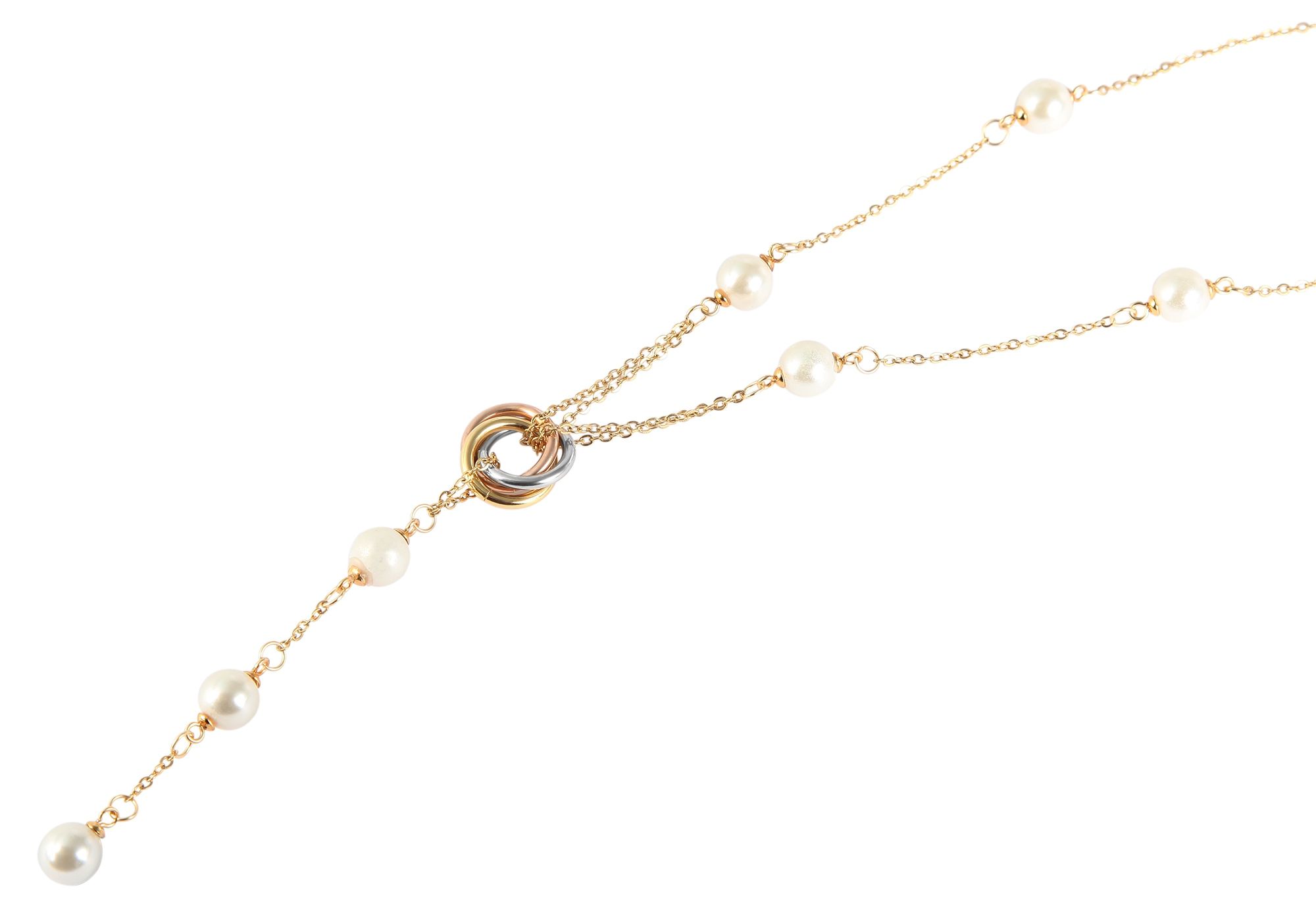 Akzent Edelstahlschmuckset (Kette und Ohrringe), mit Wasserperlen, goldfarbig