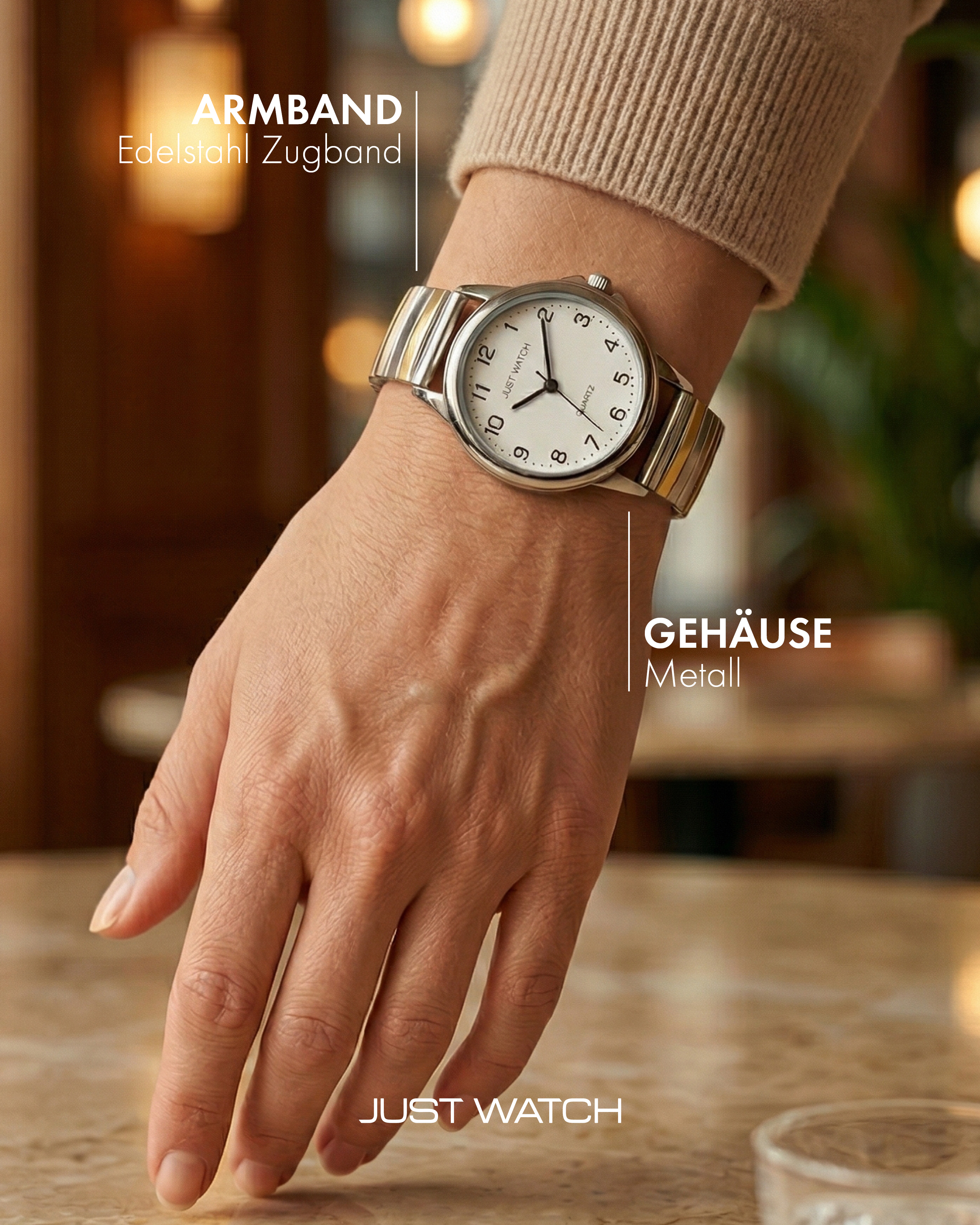 JUST WATCH "Angelique" Damenuhr Ø 29 mm Edelstahlzugband, bicolor/ weiß