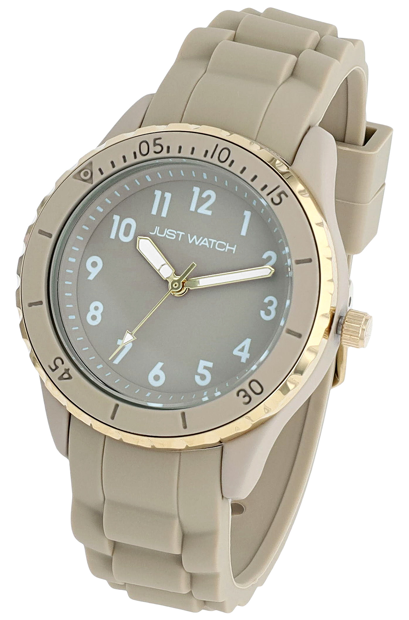 JUST WATCH Damenuhr "Kaia" mit Silikonband, 5ATM, taupe/ goldfarben