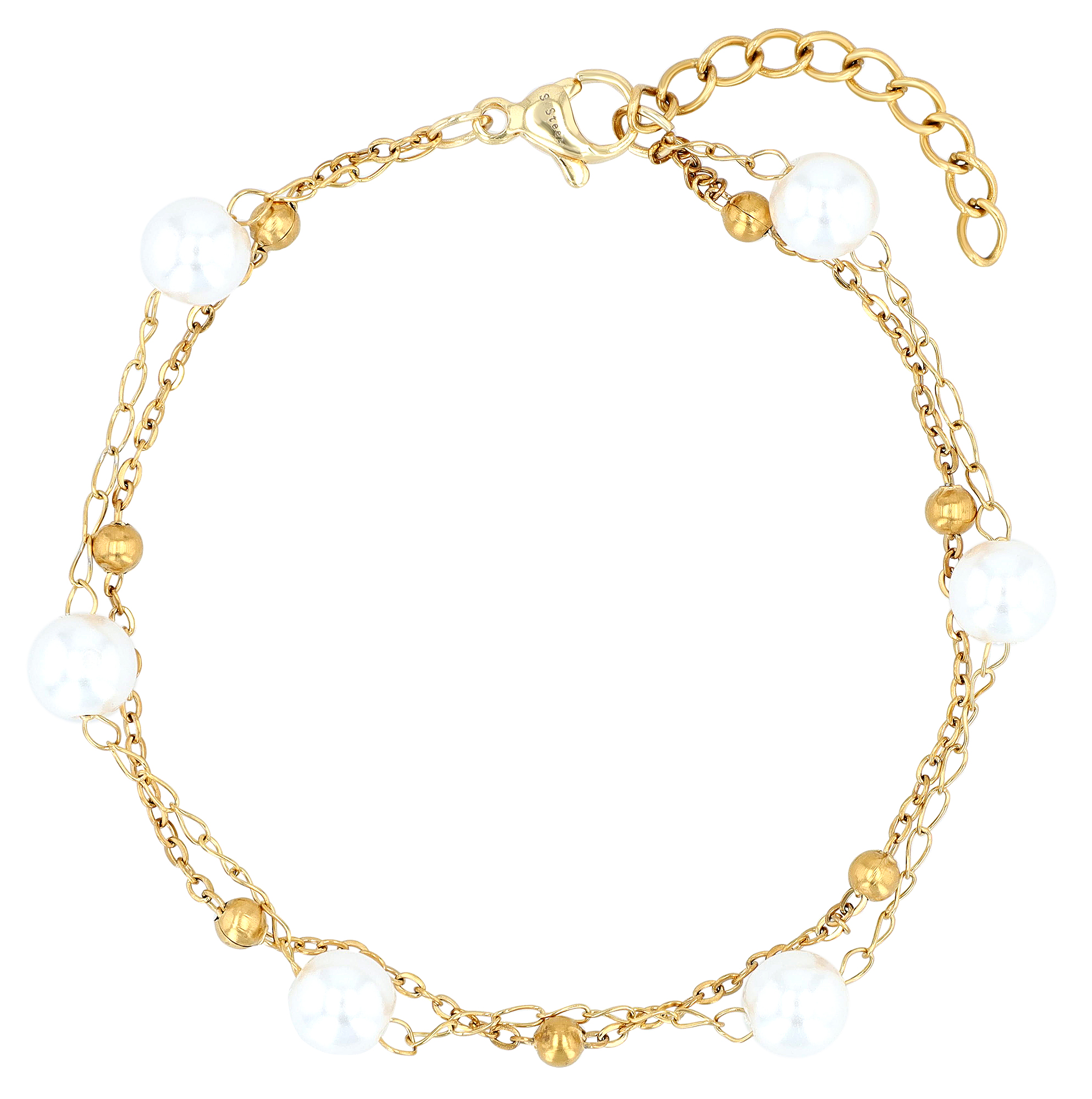 "Mahila" Armband 17+3 cm, Layering, Edelstahl/ Glasperle, goldfarben