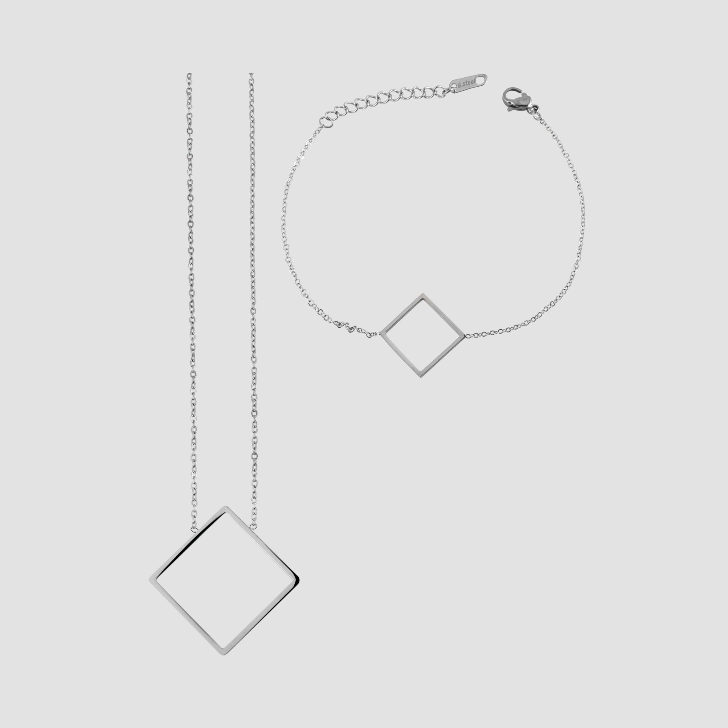 Akzent Edelstahlschmuckset aus Armband und Kette mit Anhänger, silberfarbig