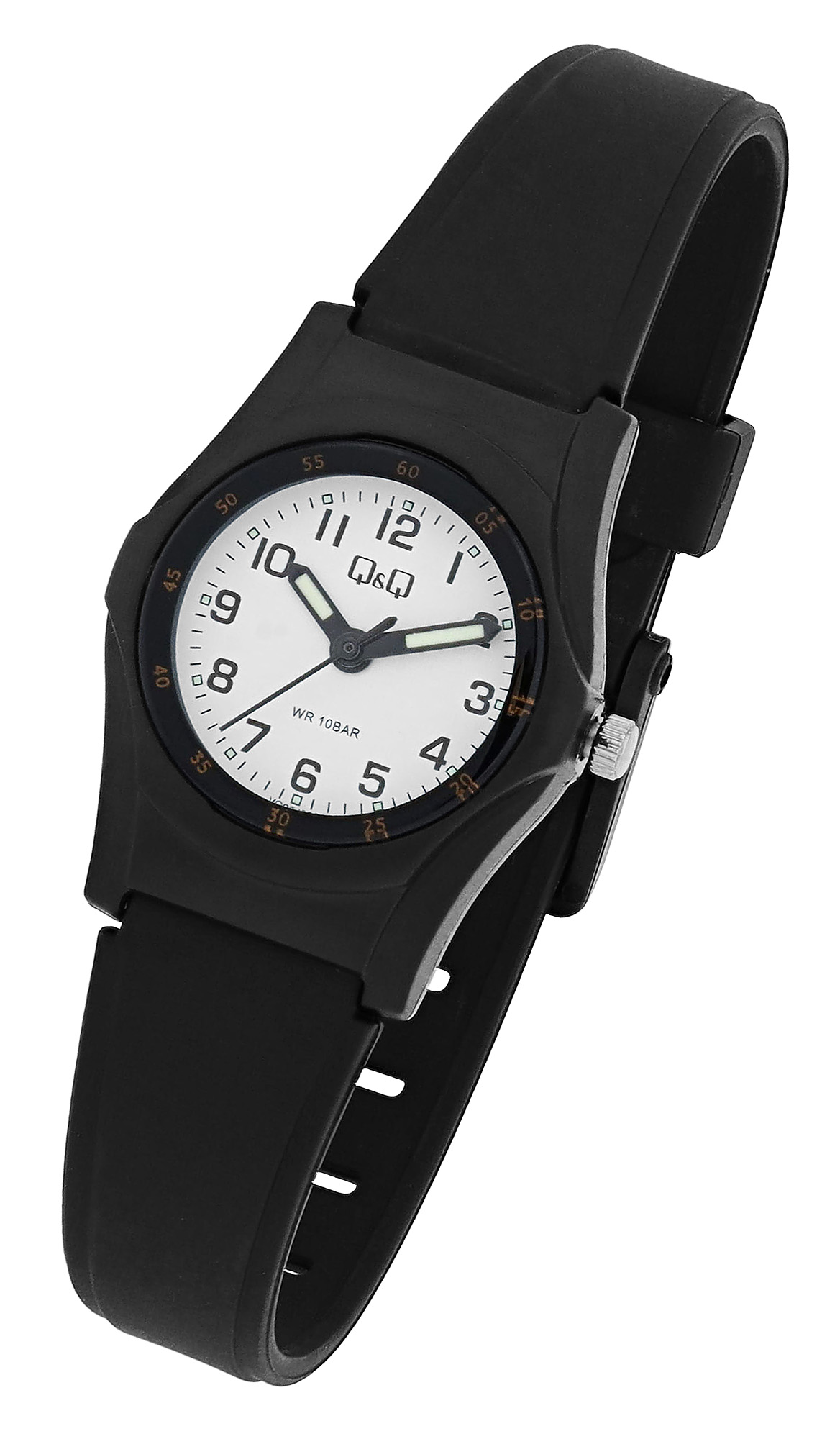 Q&Q Damenuhr mit Silikonarmband, 10 BAR, schwarz
