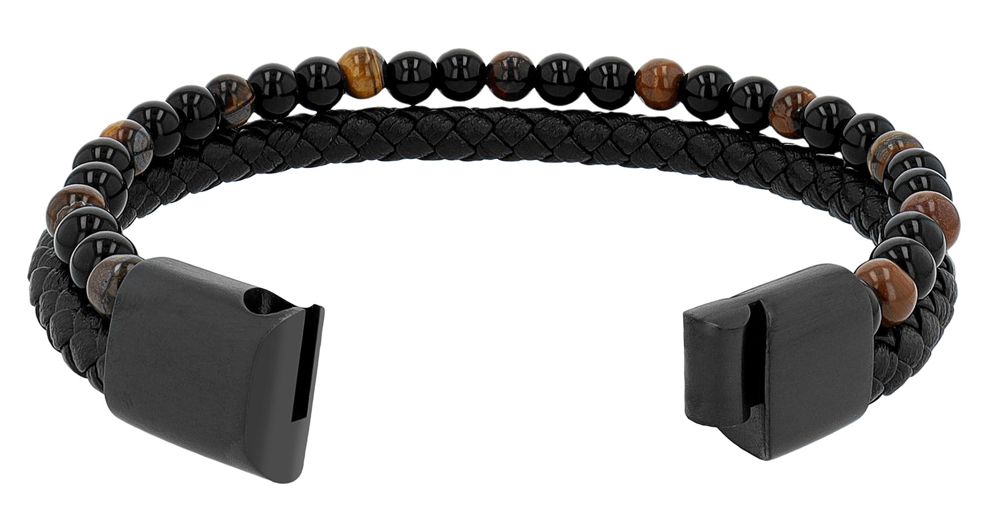"Arnt" Armband aus Echtleder und Naturstein, schwarz, 23 cm