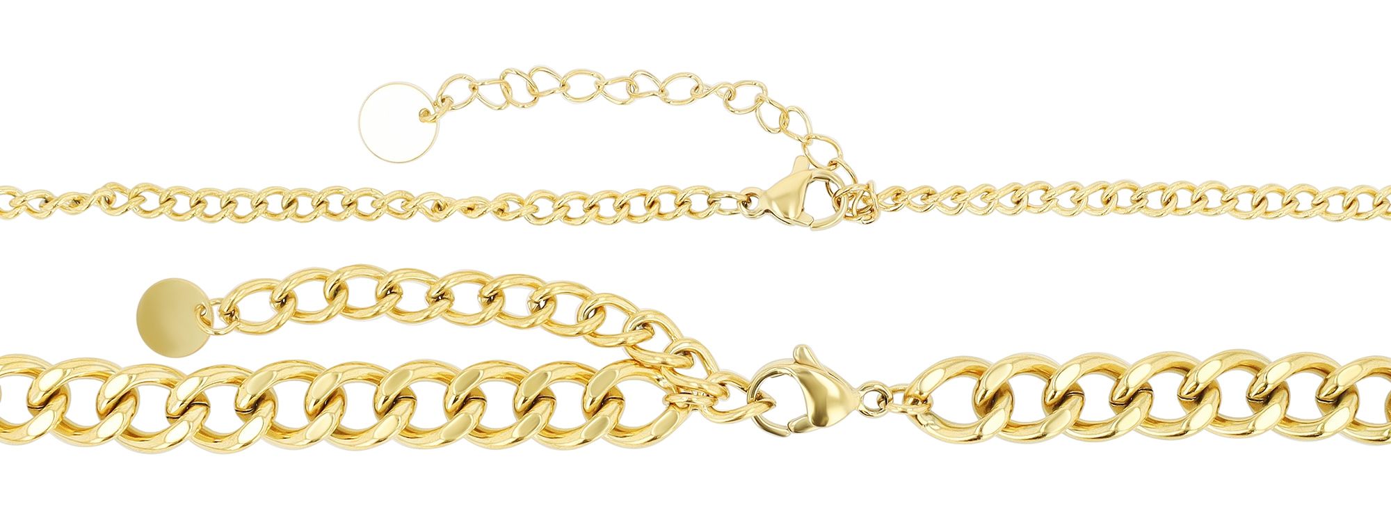 Akzent Layering-Kette aus Edelstahl, zweiteilig, ionenplattiert, goldfarben